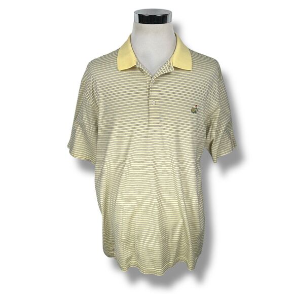Masters Amen Corner Polo Shirt Men’s XL Yellow Striped 100% Pima Cotton Pullover - Picture 1 of 9